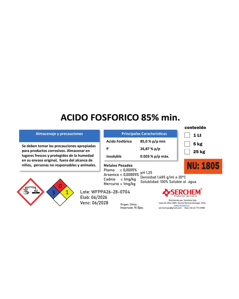 Etiqueta Ácido Fosfórico 85%